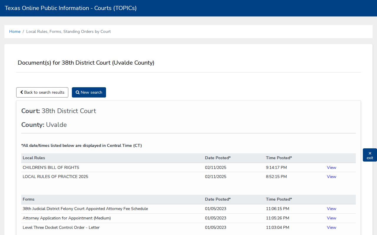 Uvalde County criminal docket rules and standing orders listing