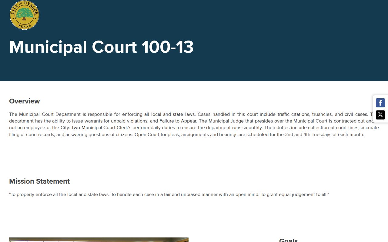 Uvalde County court calendar information for municipal court
