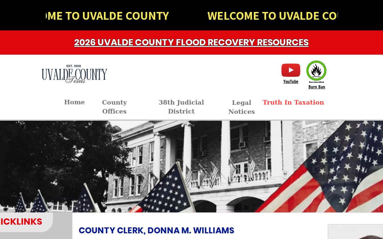 Uvalde County court docket search links on the County Clerk page